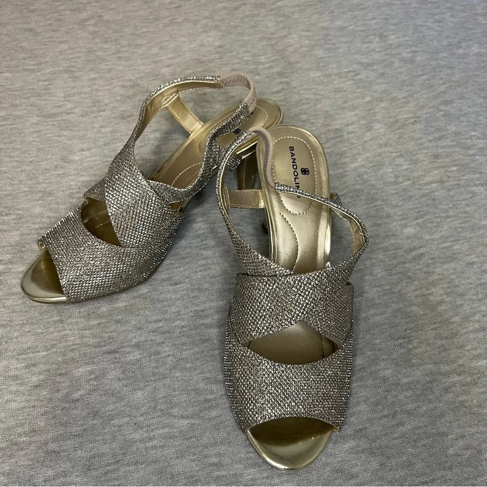 Bandolino Silver Heels with Peep-Toe and Ankle Strap